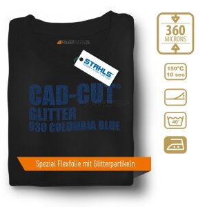 STAHLS® CAD-CUT® Glitter Flexfolie 930 Columbia Blue, (Bild 1) Nicht farbechte Beispieldarstellung