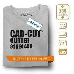 STAHLS® CAD-CUT® Glitter Flexfolie 928 Black, (Bild 1) Nicht farbechte Beispieldarstellung