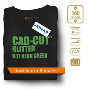 STAHLS® CAD-CUT® Glitter Flexfolie 937 Neon Green, (Bild 1) Nicht farbechte Beispieldarstellung