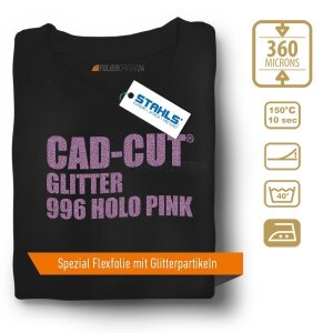 STAHLS® CAD-CUT® Glitter Flexfolie 996 Holo Pink, (Bild 1) Nicht farbechte Beispieldarstellung