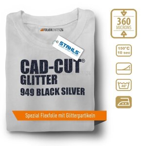 STAHLS® CAD-CUT® Glitter Flexfolie 949 Black Silver, (Bild 1) Nicht farbechte Beispieldarstellung
